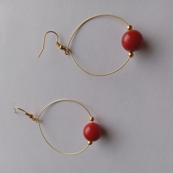 Hand Crafted Jewelry - 5/$25 Hand crafted Red beaded exposed hoop earrings lagenlook western bohemian